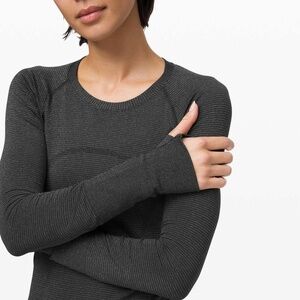 Lululemon Swiftly Tech Long Sleeve Top in Shine Black and Silver (Size 8)